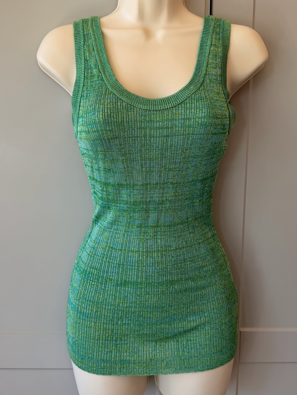 I.N.C. International Concepts Green Marled Ribbed Knit Long Tank Top Y2K Size S